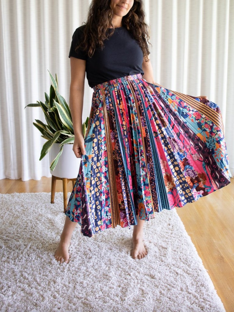 $380 Saloni Multi Kim Paradise Stripe Pleated Midi Skirt Size 10